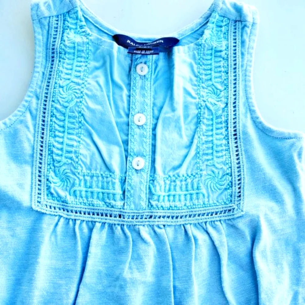 Ralph Lauren Blue embroidered romper,  2T
